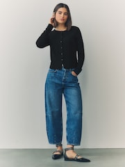Black Soft Touch Ribbed Long Sleeve Button Through Cardigan with Containing TENCEL™ Lyocell - Image 4 of 9