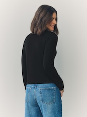 Black Soft Touch Ribbed Long Sleeve Button Through Cardigan with Containing TENCEL™ Lyocell - Image 5 of 9