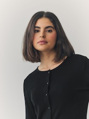 Black Soft Touch Ribbed Long Sleeve Button Through Cardigan with Containing TENCEL™ Lyocell - Image 6 of 9