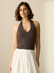 Chocolate/Blue/Lemon Halter Neck Vest Tops 3 Pack - Image 2 of 12
