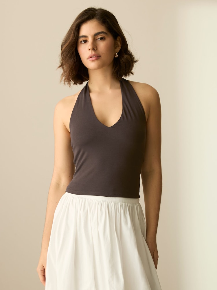 Chocolate/Blue/Lemon Halter Neck Vest Tops 3 Pack - Image 2 of 12