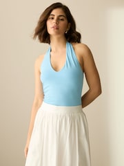 Chocolate/Blue/Lemon Halter Neck Vest Tops 3 Pack - Image 6 of 12