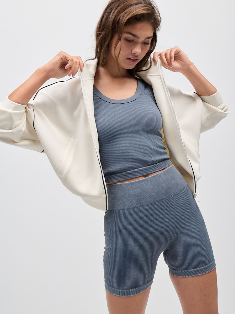 Indigo Blue High Waist Ribbed Cycling Shorts - Image 2 of 9 Indigo Blue High Waist Ribbed Cycling Shorts - Image 2 of 9