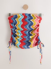 Rainbow Swirl Print Ruched Tie Detail 100% Cotton Boobtube Top - Image 1 of 3