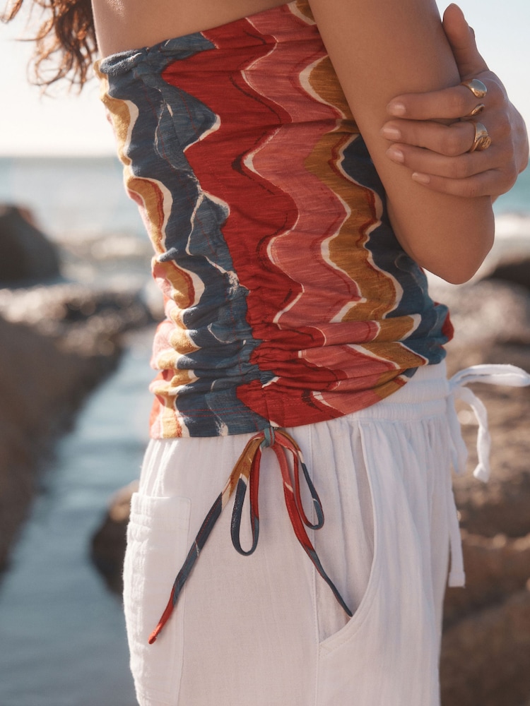 Rainbow Swirl Print Ruched Tie Detail 100% Cotton Boobtube Top - Image 4 of 8