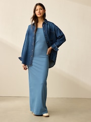 Denim Blue Strappy Maxi Length Ribbed Dress - Image 2 of 7