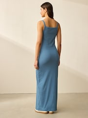 Denim Blue Strappy Maxi Length Ribbed Dress - Image 3 of 7