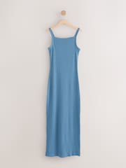 Denim Blue Strappy Maxi Length Ribbed Dress - Image 5 of 7
