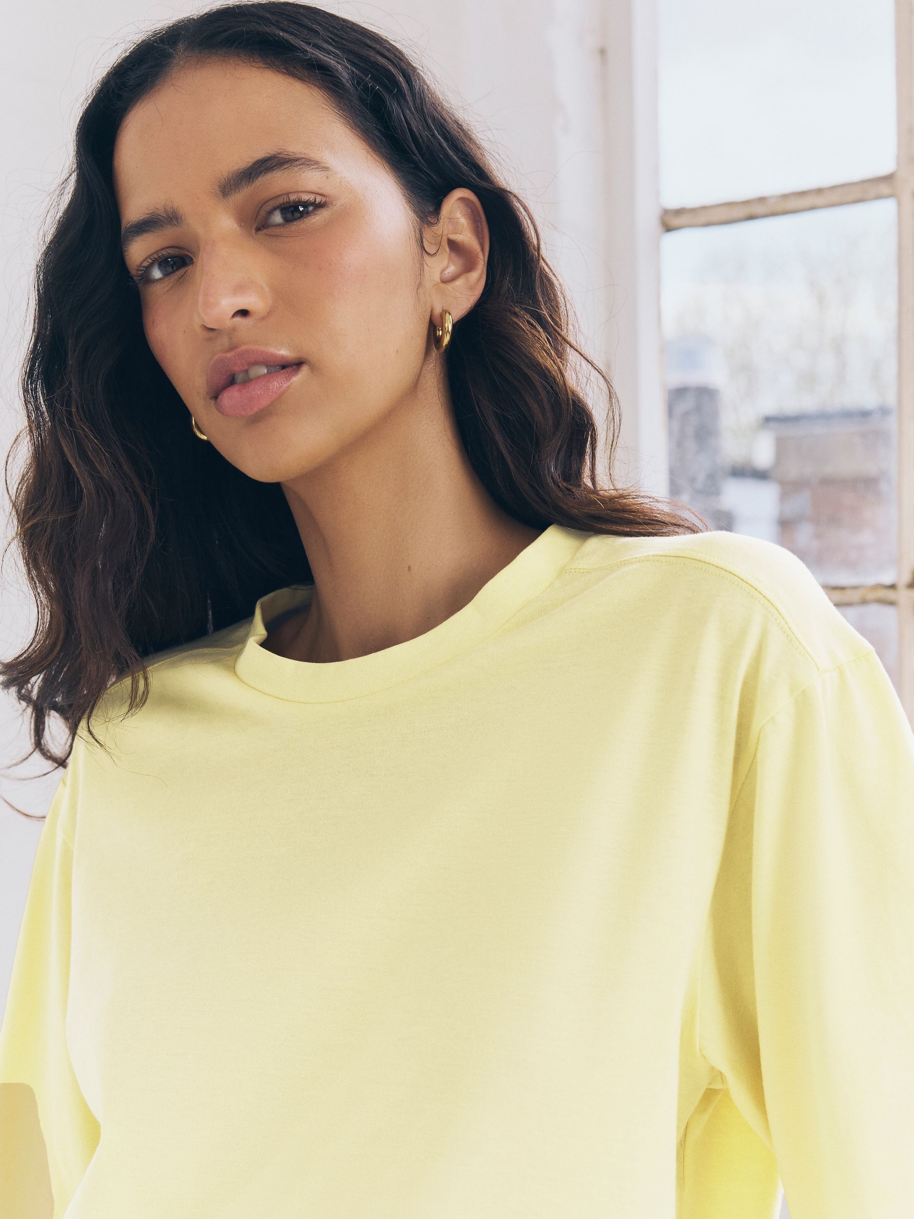 Buy Blue/Lemon Yellow/Neutral Elbow Length Crew Neck Cotton T