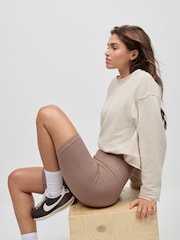 Neutral High Waist Ribbed Cycling Shorts - Image 1 of 7