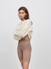 Neutral High Waist Ribbed Cycling Shorts - Image 2 of 7
