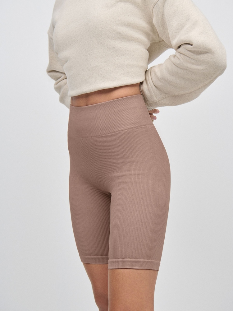Neutral High Waist Ribbed Cycling Shorts - Image 5 of 7
