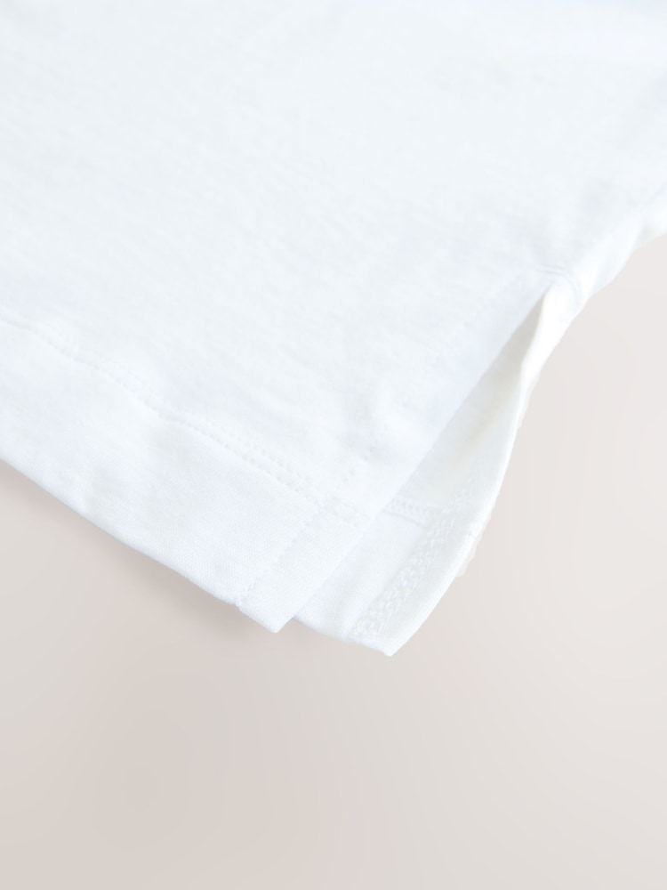 Blanco - Relaxed Boxy Elbow Length Crew Neck 100% Cotton T-Shirt - Imagen 3 de 3