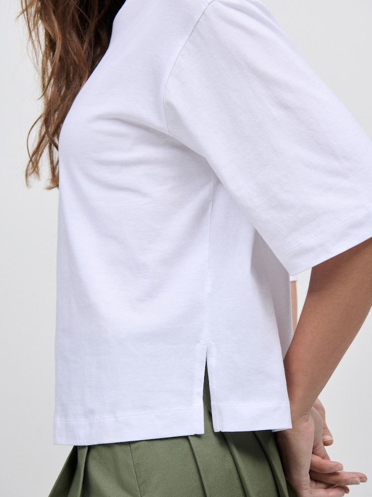 Blanco - Camiseta holgada de cuello redondo y corte cuadrado hasta el codo - Imagen 4 de 4