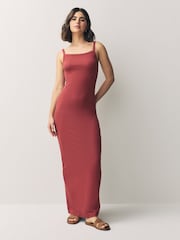Rust Red Strappy Maxi Length Ribbed Dress - Image 1 of 7