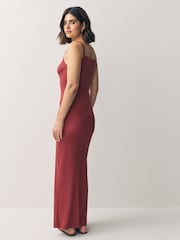 Rust Red Strappy Maxi Length Ribbed Dress - Image 2 of 7