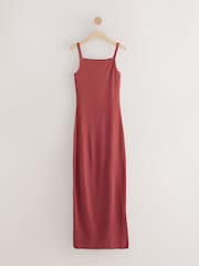 Rust Red Strappy Maxi Length Ribbed Dress - Image 5 of 7