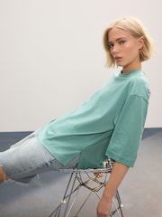 Verde turquesa - Relaxed Boxy Elbow Length Crew Neck 100% Cotton T-Shirt - Imagen 1 de 8