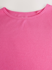 Bright Pink Ribbed T-Shirt Style Column Maxi Dress With Slit Detail - Image 6 of 6