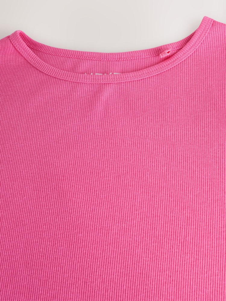 Bright Pink Ribbed T-Shirt Style Column Maxi Dress With Slit Detail - Image 6 of 6