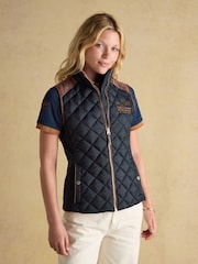 Joules Official Burghley Navy Showerproof Diamond Quilted Gilet - Image 1 of 13