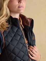 Joules Official Burghley Navy Showerproof Diamond Quilted Gilet - Image 12 of 13