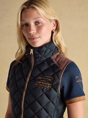 Joules Official Burghley Navy Showerproof Diamond Quilted Gilet - Image 4 of 13