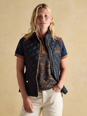 Joules Official Burghley Navy Showerproof Diamond Quilted Gilet - Image 5 of 13