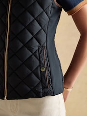 Joules Official Burghley Navy Showerproof Diamond Quilted Gilet - Image 9 of 13