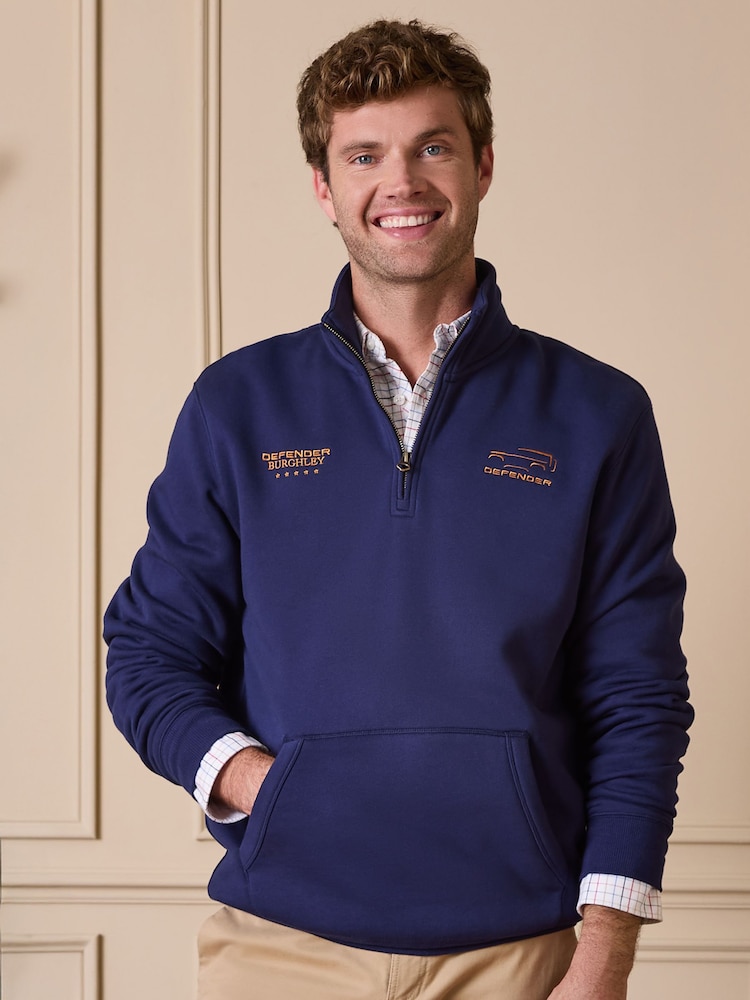 Joules Official Burghley Navy 1/4 Zip Long Sleeve Sweatshirt - Image 1 of 4
