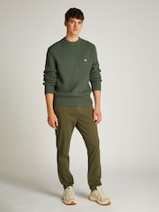 Tommy Jeans Green Regular Fit Badge Crew Neck Jumper - Image 1 of 4