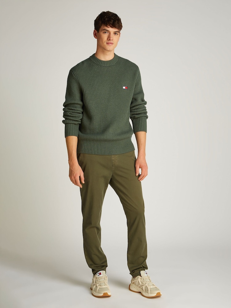 Tommy Jeans Green Regular Fit Badge Crew Neck Jumper - Image 1 of 4