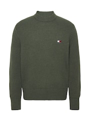 Tommy Jeans Green Regular Fit Badge Crew Neck Jumper - Image 2 of 4