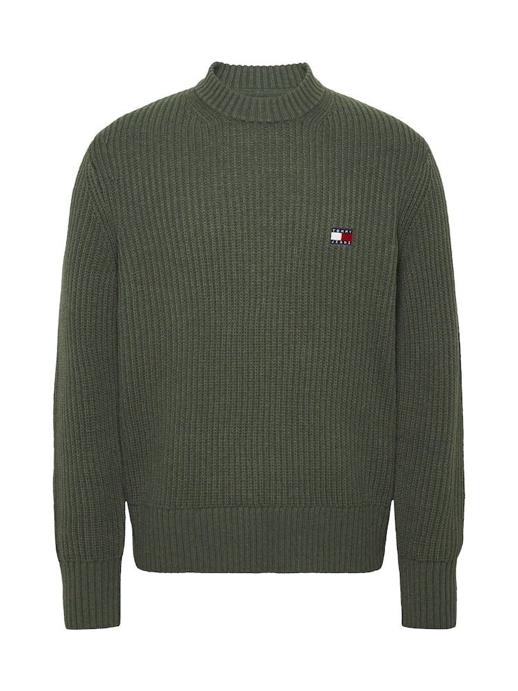 Tommy Jeans Green Regular Fit Badge Crew Neck Jumper - Image 2 of 4