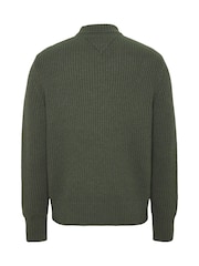 Tommy Jeans Green Regular Fit Badge Crew Neck Jumper - Image 3 of 4