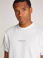 Tommy Jeans White Relaxed Linear Logo 100% Cotton T-Shirt - Image 4 of 7