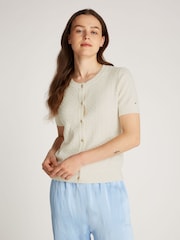 Tommy Hilfiger Natural Short Sleeve Cable Crew Neck Cardigan - Image 1 of 6