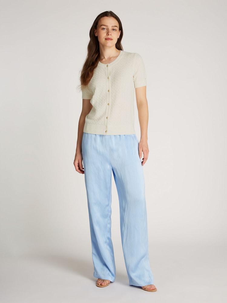 Tommy Hilfiger Natural Short Sleeve Cable Crew Neck Cardigan - Image 3 of 6