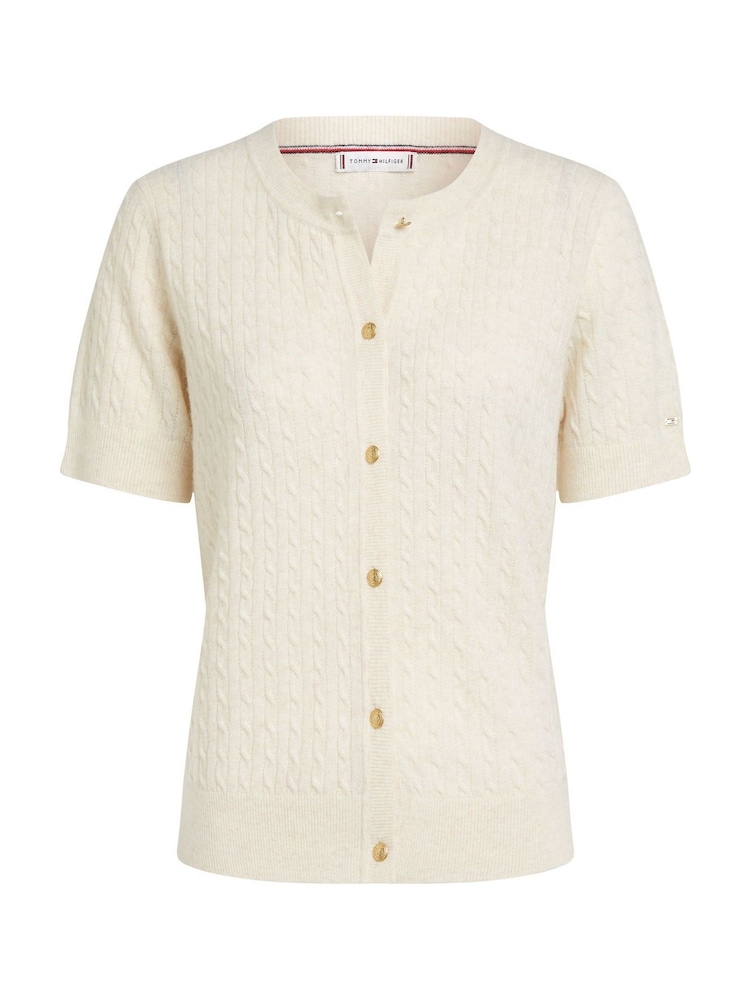 Tommy Hilfiger Natural Short Sleeve Cable Crew Neck Cardigan - Image 5 of 6
