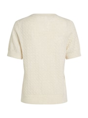 Tommy Hilfiger Natural Short Sleeve Cable Crew Neck Cardigan - Image 6 of 6