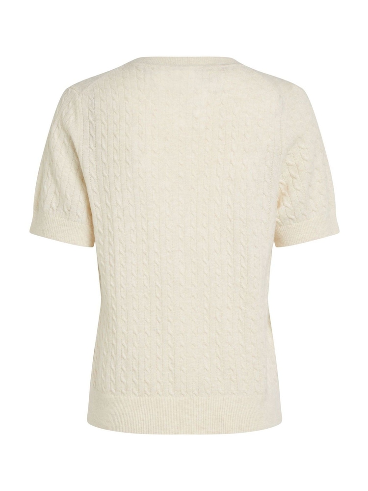 Tommy Hilfiger Natural Short Sleeve Cable Crew Neck Cardigan - Image 6 of 6