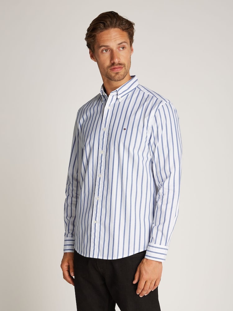 Tommy Hilfiger Regular Fit Flex 100% Cotton Poplin Nautical Stripe Shirt - Imagen 1 de 6