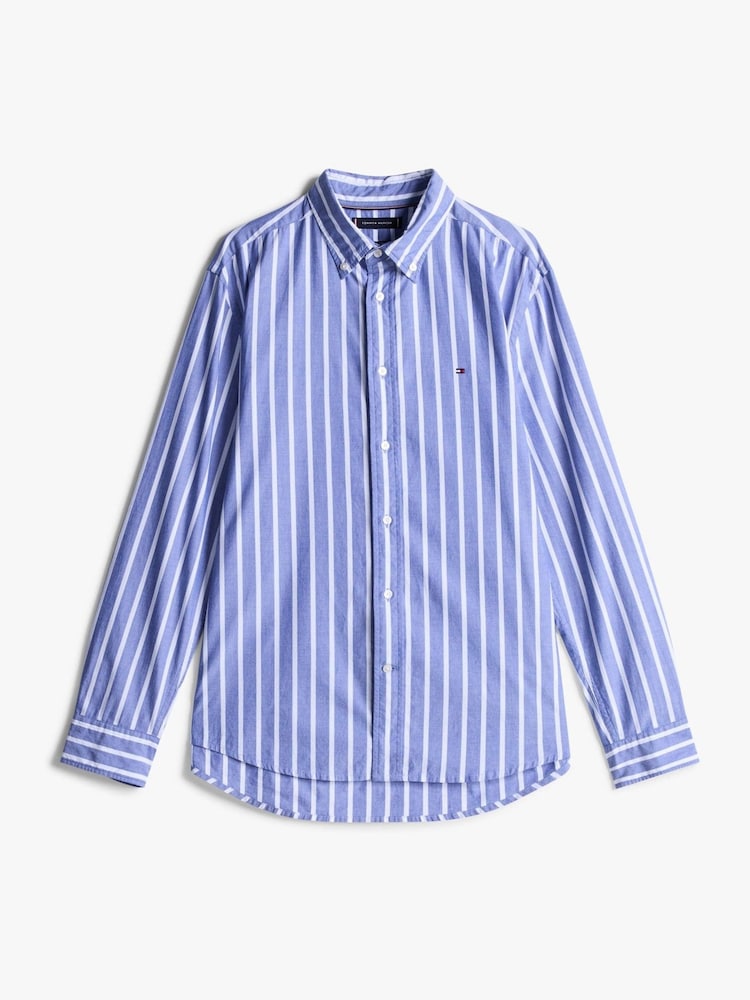 Tommy Hilfiger Blue Regular Fit Flex 100% Cotton Poplin Nautical Stripe Shirt - Image 5 of 5 Tommy Hilfiger Blue Regular Fit Flex 100% Cotton Poplin Nautical Stripe Shirt - Image 5 of 5