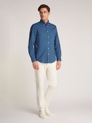 Tommy Hilfiger Blue Regular Fit Flex 100% Cotton Poplin Shirt - Image 4 of 6