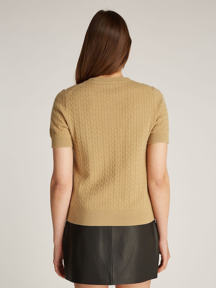 Tommy Hilfiger Natural Short Sleeve Cable Crew Neck Cardigan - Image 2 of 6