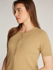 Tommy Hilfiger Natural Short Sleeve Cable Crew Neck Cardigan - Image 3 of 6