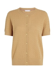 Tommy Hilfiger Natural Short Sleeve Cable Crew Neck Cardigan - Image 5 of 6