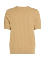 Tommy Hilfiger Natural Short Sleeve Cable Crew Neck Cardigan - Image 6 of 6