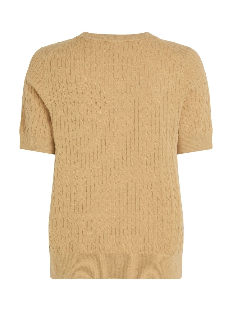Tommy Hilfiger Natural Short Sleeve Cable Crew Neck Cardigan - Image 6 of 6