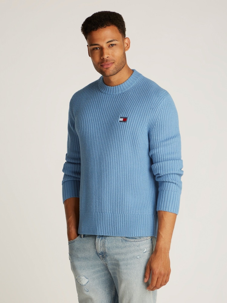 Tommy Jeans Blue Regular Fit Badge Crew Neck Jumper - Image 1 of 7